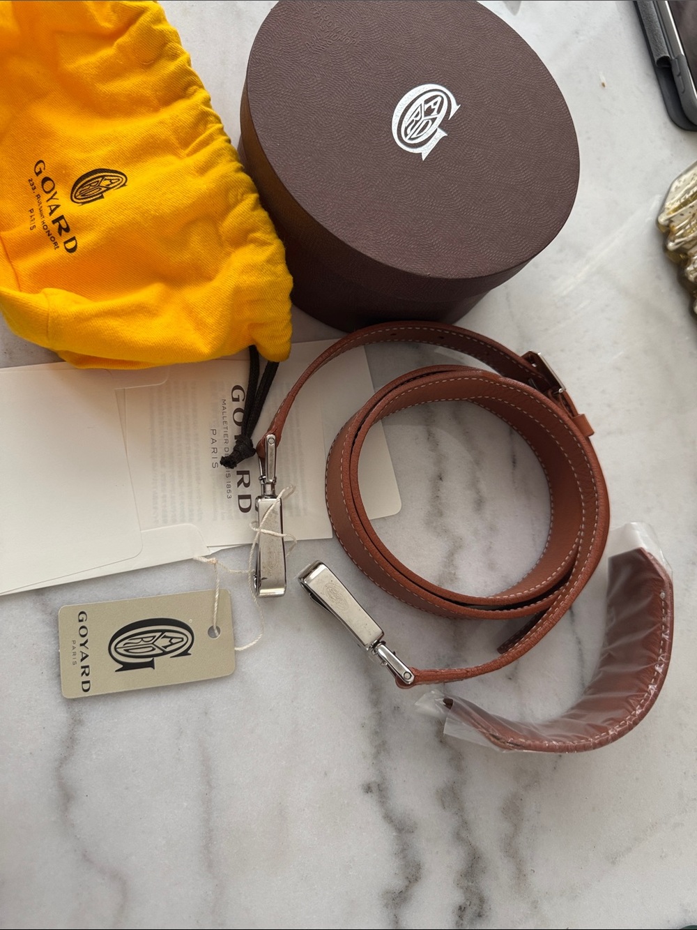 Goyard Brown Leather Belt Strap with Silver Hardware